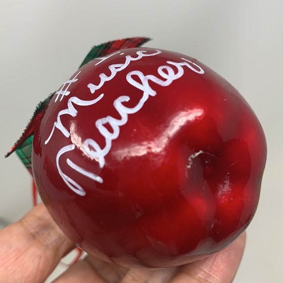 3” apple “#1 Music Teacher” Christmas tree ornament decoration vintage decor - Picture 13 of 15